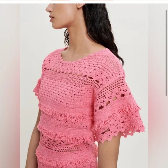 NWT Maje Crochet Knit Dress In Pink - Picture 4 of 6